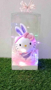 ตุ๊กตาคิตตี้(งานแฮนด์เมค)บรรจุในกล่องใสพร้มไฟกระพริบ3ระดับ