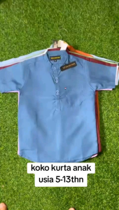 Koko Kurta Anak Warna Putih Lengan Pendek Baju Muslim Anak Laki-Laki Usia 5-13thn