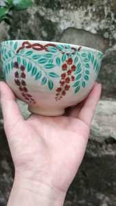 Bát chawan mộc vẽ hoa Nhật bản