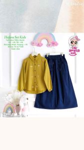 [[ New Arrival ]] Hafara Set Kids Setelan Blus dan Rok Jeans Anak usia 7-12 Tahun Set Rok Anak Model Terbaru Setelan Baju Muslim Anak Polos Motif Pita Bordir