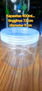 (DAPAT 4 BIJI) Toples tebal plastik tabung 400 ml / pet / kue kering / toples jar pet / ulir tutup bening / silinder / polos