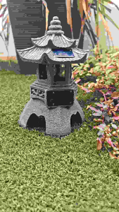 Palace Lanterns Handmade Craft Zen Ornaments Resin Solar Powered Stone Pagoda Lantern Tanglung Buatan Tangan Damar Solar