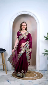 MK1145 SAREE *Saree Detail* Saree Fabric : Pure Soft Jimmy Cho Saree Work : Heavy Embroidery 6 Niddles