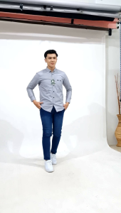 Silver / Abu Muda Kemeja Polos Couple Ayah dan Anak Lengan Panjang Bahan Katun Cigaret