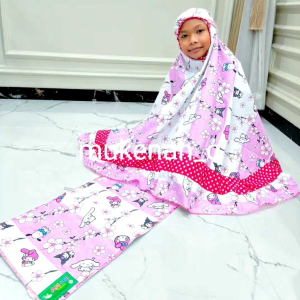 Mukena Anak Motif Karakter Kuromi Lengkap 2in1 Dengan Sajadah Cantik Yang Bisa Dijadikan Tas