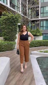 กางเกงรุ่นฮิตตลอดปี กางเกงทำงานทรงบอยเอวสูงเก็บพุงสาวอวบ สาวพลัสไซส์ เอว34-46 ไม่ใช่งานสม็อค