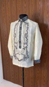 Men’s Barong Piña Organza Sports Collar- Inabel Ethnic Collar [Assorted Black Burda]