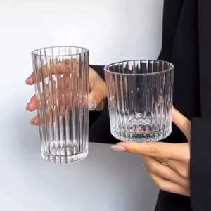 Striped Retro Glass Cup Transparent Drinking Glass for Coffee Tea & Juice Gelas Minuman Lutsinar untuk Kopi Teh