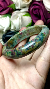 Ruby zoisite / Anyolite Crystal Stone bangle 53mm 红绿宝异象红绿宝(也称红蓝宝)花海意境花绿宝手镯 53mm