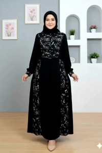 Terbaru gamis Shakila gamis lebaran 2026 wanita dewasa busui bahan crinkle aleva motif bunga etnik abstrak model terbaru kekinian