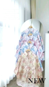 Kemeja Marble Lengan Balon Atasan Wanita Fashion Korean Style