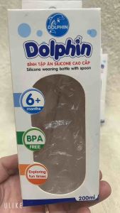 Bình tập ăn silicon cao cấp Dolphin 200ml / bình thìa tập ăn dặm cho bé trên 6 tháng Silicon siêu mềm
