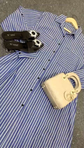 Long Tunik Salur Wanita 8050 / Pakaian Fashion Wanita Termurah / Pakaian Long Tunik Katun Salur Terlaris