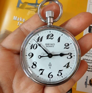 นาฬิกาพกญี่ปุ่นมือสอง Seiko Pocket Watch Japan 1978 ขนาด 50mm Pocket Watch ระบบควอตซ์ เรือนใหญ่ๆตัวเลขคมๆ สภาพสวย