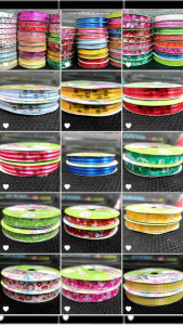 ริบบิ้นพิมพ์ลายน่ารัก สีสันสดใส ตรา TW เบอร์สอง ม้วนเล็ก ความยาว 50 หลา แบ่งขายราคาต่อม้วน