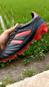 sepatu bola kulit aozora mankai fg  black red bahan kulit berkualitas tinggi nyaman dipakai