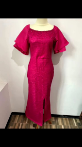 Dress Brukat Premium Lapis Velvet Dress Meyrolind Longdress Pesta Kondangan Belah Paha