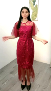 Dress Pesta Gaun Elegant Bahan Tile Bordir Mutiara Kombi Satin Velvet Dress Natal Cindy