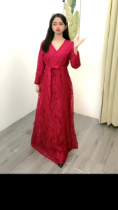 Dress Brukat Natal Gaun Pesta Simple Dan Elegant Dress Sopan Dan Tertutup Pakaian Wanita Terbaru Kekinian