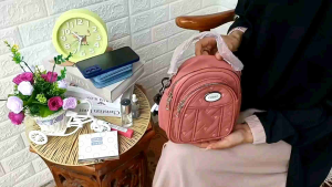 RIZKY BAG COLLECTION - Tas Ransel 2 Ruang Bahan Nilon Bordir Depan