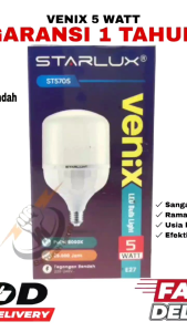 Bohlam Lampu Led Starlux Venix 5watt Cahaya Putih Garansi 1 tahun/BOHLAM LAMPU LED BOLA LAMPU LED 5W