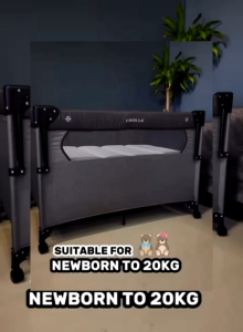 Crolla Ally Upgraded Playpen/Portable Travel Cot with One Side Sliding Door Foldable Travel Baby Crib Two Tone Black/Two Tone Grey