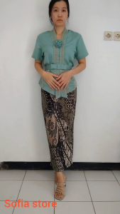 ATASAN Saja Kebaya Kutubaru Bordir Lengan Pendek Rihanna Warna Green Sage