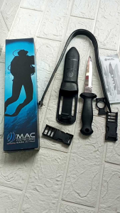Mac Coltellerie Pisau Selam Art Sub 11D/9/C Baja Tahan Karat W 1.4116 Gagang Ergonomis Lengkap Sarung & Tali untuk Scuba Fishing Buatan Italia