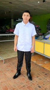 Joenel Brand Polo Barong With Side Slit For Kids and Adult Peach Twill School and Office Uniform