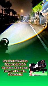 BMU Đèn Pha led V50 bi cầu mini công suất 60W - Kính tím nhiệt màu 5200k đường cắt cos thẳng có trợ pha mắt ếch mạnh.