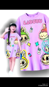 Dress Baju Anak Perempuan Motif Labubu Untuk Usia 3-10Tahun