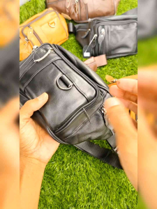 Tas kulit sapi pinggang besar tas selempang kulit pria kuat tahan api