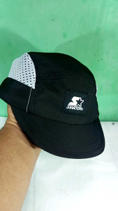 topi running caps hitam jaring putih sporty