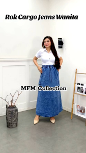 Rok Cargo Jeans Wanita Pinggang Karet