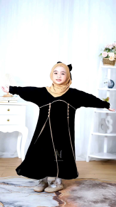 Abaya Gamis Hitam Saudi Anak Abidah 1-14th Syari Jetblack Dubai Turki Umroh Haji