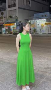 Đầm thun gân tăm sát nách dáng xoè dài bigsize 40kg-80kg Đ4