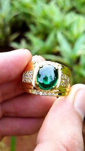 Cincin Batu Permata Green Aquamarine Oval Polos