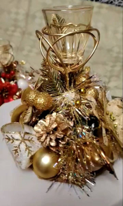 Christmas Candlestick Wreath Artificial Flowers Candle Ring Xmas New Year Table Decoration Candle Holder Garland 23H17W17L