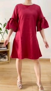 ECLAIRE 063: Pakaian Mini Rami Lengan 3/4 dengan Lengan Ruffle Terompet Imlek