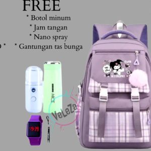 Tas ransel anak perempuan remaja terbaru 2023 motif KUROOMI gratis botol minum kaca jam tangan led nano spray dan gantungan tas bunga tas ransel sekolah anak tas sekolah SD SMP tas ransel tas anak - Lazada