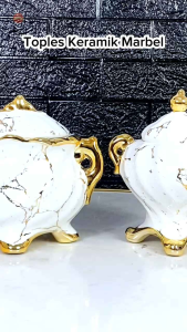Bundling Satu Set pajangan Keramik Marble Gold Emas Putih Berkilau Mewah Import Dekorasi Rumah