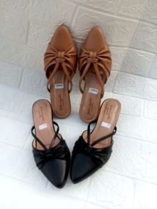 Sepatu Wanita Heels Selop Bapau Pita Tali Hak Tahu 3cm