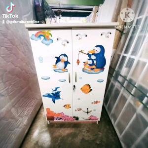 GS Furniture  ตู้เสื้อผ้าไม้ ตู้เก็บเสื้อผ้า(2 ลิ้นชัก) ขนาด กว้าง 80 ซม.×สูง 131 ซม.×ลึก 52 ซม.