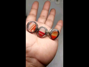 cincin agate merah putih Dim batu 18 mm / cincin batu akik murah mantap