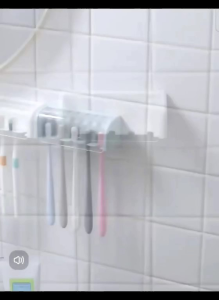 OHHDEER 5 Slots Toothbrush Holder with Cover Bathroom Wall Mounted Self Adhesive Toothbrush Storage Rack