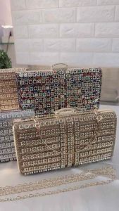 Tas Pesta DELICE Embellished Crystal Box Clutch Wanita Import