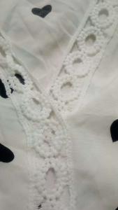 Heart Print Guipure Lace Insert Trumpet Sleeve Blouse