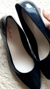 Elegant Black Patent Rubber Material Low Heels for Women | Office & Formal Pumps