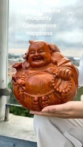Wooden Laughing Buddha attract good fortune good luck wisdom wealth activator protector figurine.