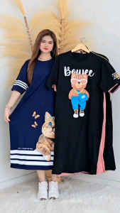 LUVLUVSHOP Dress Casual Jumbo Katun Kombed Motif Kekinian